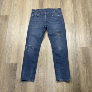 G-Star RAW 3301 Slim Jeans Mens 32x30 Blue Distressed Repair Italian Fabric